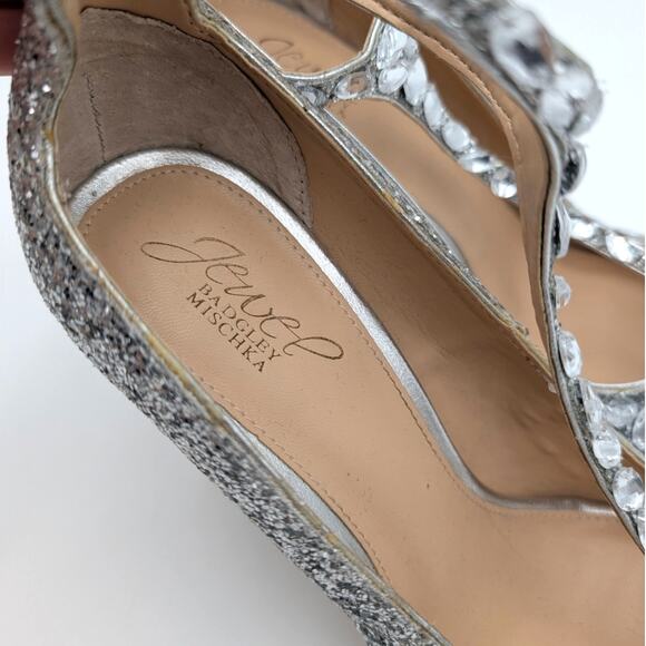 Jewel Badgley Mischka Conroy Metallic Glitter Heel Sandal Silver Size US8.5 EU39 - Picture 10 of 10